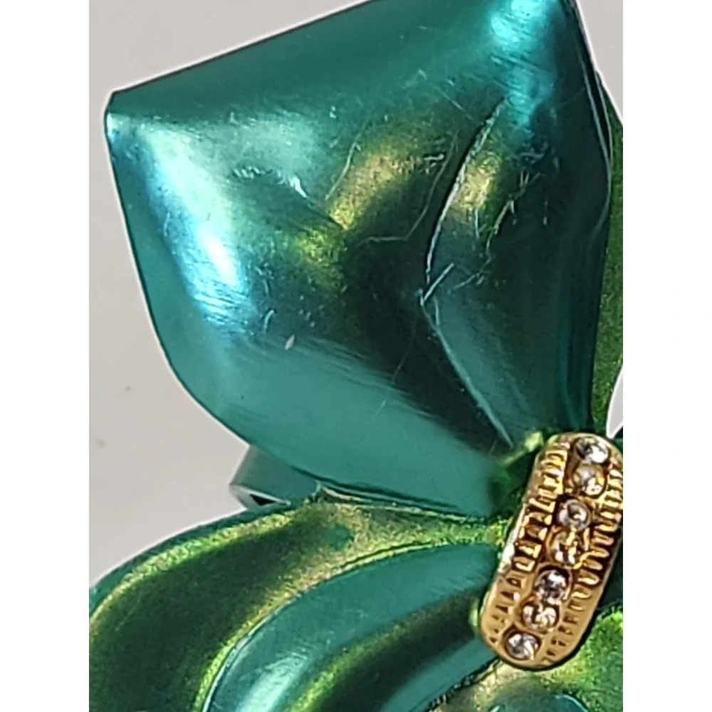 Vintage Metallic Metal Bow Napkin Rings Red Teal Mid Century Retro Set of 4